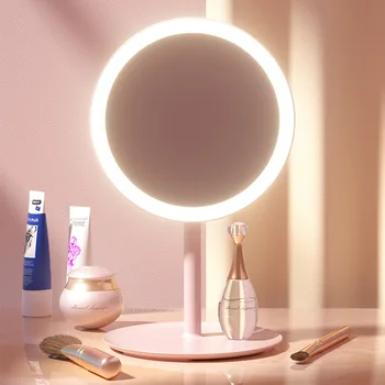Огледало за грим с led подсветка, джобно преносимо десктоп огледало за тоалетка масичка, Регулируема Трикольор HD-осветление, инструмент за дома за пътуване