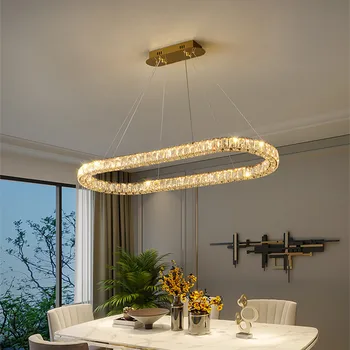 Модерни led висящи лампи за хранене, луксозни кристали K9, Подвесная лампа, Стоманена подвесная лампа за масата за хранене, лампа в стил деко