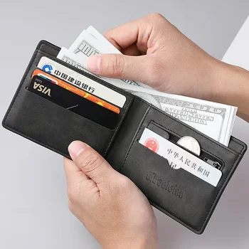 Мъжки портфейл, къса чанта с цип с няколко карти, прост лек портфейл от мека кожа, ретро Кожен портфейл за студенти