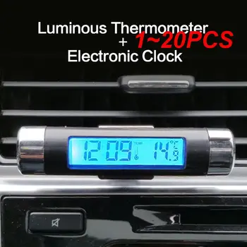 1 ~ 20PCS Преносими 2 в 1 за Цифрови автомобилни LCD часовници Температурен Термометър с клипс Електронни часовници Автомобилни Цифров Часовник на времето Син