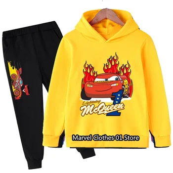 Disney Pixar Cars Lightning McQueen Детски спортни дрехи, Костюми Ежедневни Тънка hoody с качулка за момичета Черни Панталони, Комплекти детско облекло