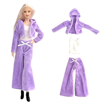 NK 1 комплект Костюм принцеса Благородна лилав цвят, Бяла риза, Долна дрехи, Ежедневни разкроена панталони за Барби кукли, Аксесоари, Подарък играчка