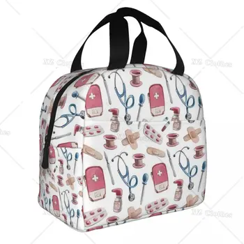 Случайна чанта за обяд с медицински модел на медицинските сестри, хладилник, контейнер за хранене, голям обяд-бокс, чанта-тоут за мъже и жени, училищен пикник