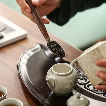Разделени супени лъжици, Единична малка Японска дървена лъжица от сплав с дълга дръжка, Чайна церемония, Чаена на плешката, Чаени лъжички