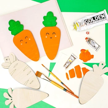 12шт дървени орнаменти от моркови Великден висулка от моркови със собствените си ръце за украса на Великден пролетта партита, детски пособия за рисуване и бродерия със собствените си ръце