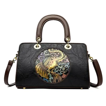 Дамска чанта Дамски 2023 Нова литература и изкуство В национален стил, модерна чанта за майките с релефна, модни чанта през рамо