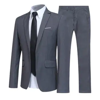 Модерен комплект сватбени костюми с джобове Удобен комплект бизнес костюм Тънък костюм с отложным яка