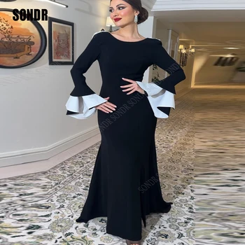 SONDR Елегантни Черно-Бели вечерни рокли на Русалка, без облегалката на Дубай, Арабските Жени Сатенени Дълги рокли за абитуриентски бал с перли Вечерна рокля