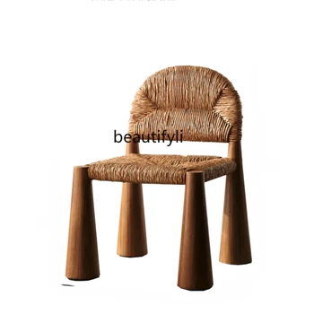 Средиземноморски стол от ратан B & B, стол от ратан средна древността от масивно дърво, Реколта мебели от ратан в стил Арт