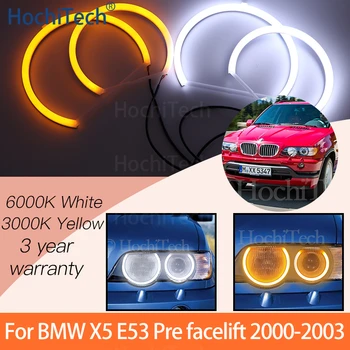 1 Комплект Бели + жълти Памучни Комплекти Angel Eyes Halo Ring за BMW X5 E53 Pre Facelift 2000 2001 2002 2003 Дневни Светлини