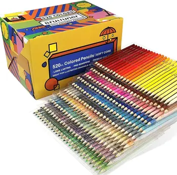 Brutfuner 520шт Маслени Цветни моливи Комплект моливи за рисуване, Мек Цветен молив за скици Подарък кутия за детска живопис Художествени аксесоари