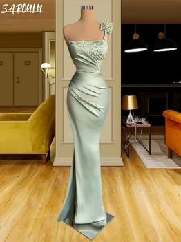 Зелена рокля на булката с едно рамо, Елегантни директни сватбени рокли, модерна вечерна рокля в пода, Vestidos De Новия