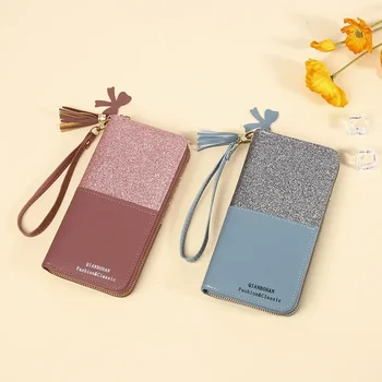 Нов дамски дълъг портфейл на Корейския производство, чанта за носене с няколко карти, чанта за карта с цип, модерен и лесен