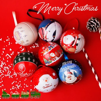 Коледна кръгла кутия за топки, Лидице кутия за бонбони, Украса за Коледната елха, Банка за бонбони, Коледна Елха, Висящи топки, Кутии за бонбони, подарък за деца