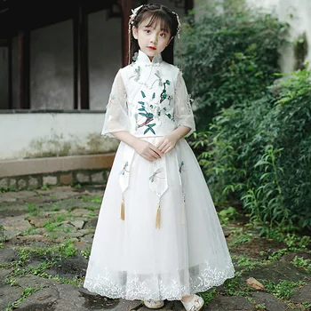 Традиционни китайски детски танцови костюми, рокля-фен с къс ръкав за момичета, народен костюм за момичета, древна облекло Hanfu