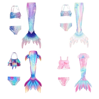 Cosplay-костюм на русалка за момичета, опашка на русалка за плуване, Детски бански костюм, плажно бикини