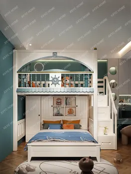 Библиотеката в шахматна дъска модел на Легло, Двуетажно легло, Двуетажно легло, Комбинирана легло Шкаф с работно бюро Всичко от масивно дърво, Височина двуетажно легло за момче