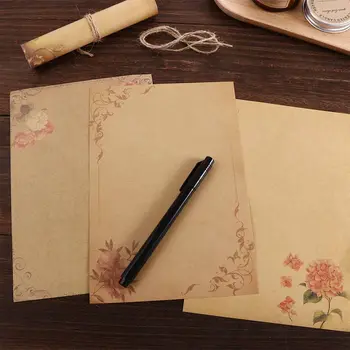 Хартия за писма, във формата на цвете-покана Крафт-хартия за бродерия Крафт-хартия с въже Ретро Ретро Бележник за писма, Плик от хартия за писане