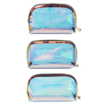 Чанта за холографски грим X4FF, прозрачни чанти за тоалетни принадлежности, чанта за лазерно грим