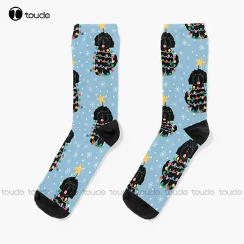 Персонализирани чорапи под формата на елхи с черен Голдендудлом Чорапи с дигитален печат 360 °, Персонални Потребителски Унисекс Чорапи за възрастни, юноши и младежи