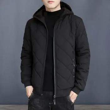 Универсално зимно палто Гъст топло мъжки памучни палто с качулка, джобове с цип, зимно яке в голям размер за защита на стил