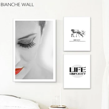 BIANCHE WALL Fashion Life Женски грим и оленье дърво Печат върху платно, с монтиран на стената художествен плакат Скандинавски украса Модел Декор спални