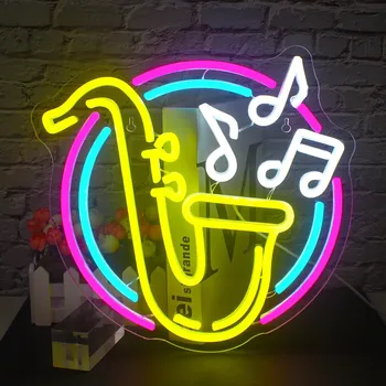 Саксофон неонова реклама Led неон декорация на стените на Джаз музика на светлинна табела Тип led светещи табели музика декоративен светлина Украса спални
