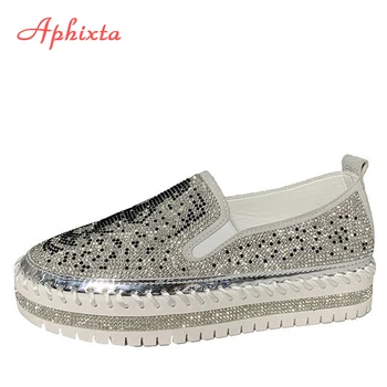 Aphixta/ Дамски Обувки на плоска подметка с декорация във формата на кристали, Лоферы с пайети Върху плоска платформа, Модни Дамски Мокасини, Дамски обувки-Големи Размери 42 43