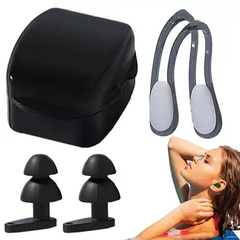 Скоба за носа и тапи за уши за плуване Водоустойчив силикон защита за ушите и носа с кутия за Многократна употреба Меки тапи за уши за гмуркане с носа