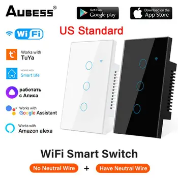 Стандартна Wi-Fi Sasha Smart Touch Switch 1/2/3/4 група Домашна стенни бутон на дистанционното управление Умен дом Работи с Алекса Google Home