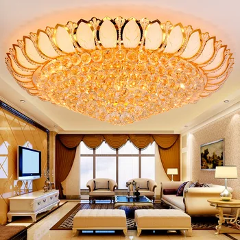 Тавана лампа Golden Lotus Crystal с кръгла атмосфера в европейски стил, лампа за всекидневната, led осветление спалня и хол.