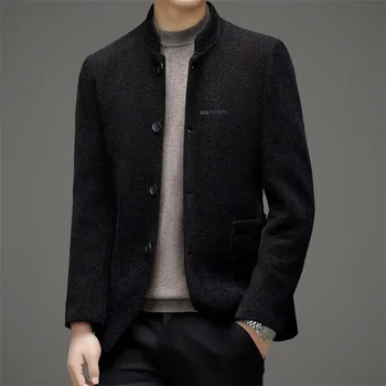 Есенно-зимни нова яке с висока яка, мъжко бизнес ежедневното палто за бащи на средна възраст