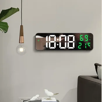 9-Инчови големи дигитални стенни часовници с дисплей на температурата и влажността, настолен будилник в нощен режим, Електронни led часовници 12/24 часа