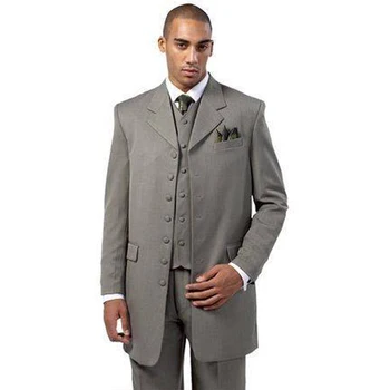 Модни Сиви мъжки костюми, Оборудвана Бизнес Блейзър, Сватбен Смокинг младоженеца-3 предмет, яке, Жилетка, Панталон, Костюм Homme
