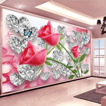 Потребителски тапети диамантена роза цвете стенопис 3D любов креативна стерео романтична хол фотообои Фонови картинки за телевизор 3d тапети