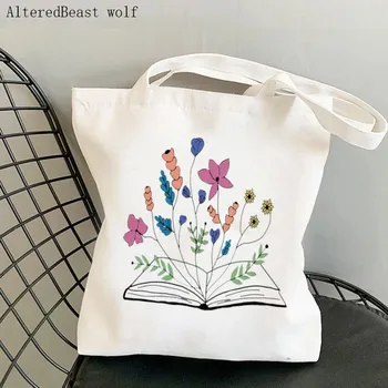 Модерна Дамска чанта за пазаруване Растения, които израстват от книги, Холщовая чанта за пазаруване в стил Харадзюку, дамски чанти-тоут на рамото, Женствена чанта