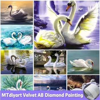 AB Диамантена живопис Бял лебед velvet платно Пълна тренировка 5D Мозайка със собствените си ръце, вградени кристали Бродерия, Подаръци за дома