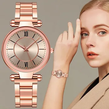 Прости дамски часовници за жени, ежедневни дамски часовници със сребърна каишка от неръждаема стомана, дамски кварцови часовници, аналогов часовник Relógio