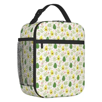 Скъпа зелена чанта за обяд с шарени авокадо за жени, фланец термосумка-хладилник за обяд, Плажен къмпинг, за пътуване