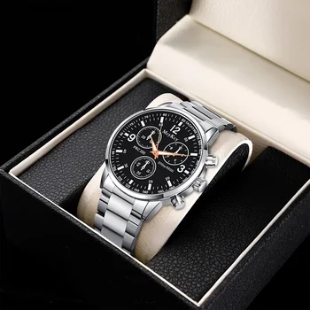 Мъжки часовник, най-добрата марка за Луксозни кварцов мъжки часовник с хронограф, спортни часовници, Мъжки часовници е от неръждаема стомана, подарък