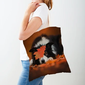 Домашен любимец Шотландската Collie Куче Дамски Пазарска чанта Ежедневни Множество чанта-тоут през рамо Сгъваеми Модни пътни чанти с животни