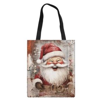 Noisydesigns/ Коледна дамски холщовая чанта за пазаруване с принтом Дядо Коледа, тъканно чанта-тоут за момичета, дропшиппинг 2024 г.