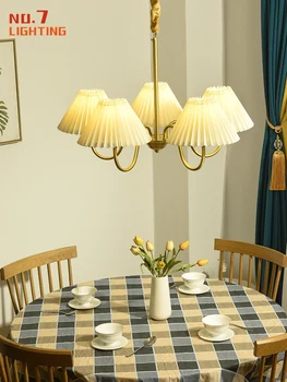 Проста Мед плиссированная полилей в американски стил, ретро стил, плат за осветление, Окачен лампа със златен блясък, Хол, спалня, кабинет