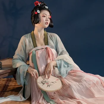 Розова рокля на принцеса на династия Тан Hanfu Lady, китайска автентичната фея, пролет, пълен комплект елегантен костюм с принтом Супер феите