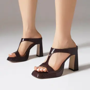 Голям размер Oversize сандали голям размер, за жени и за дами с квадратни пръсти на дебелите обувки сандали на дебела подметка с минималистичен дизайн