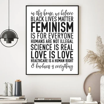 Феминистки Артистични Щампи Черни Живот Имат Значение Плакат С Цитати за Любовта ЛГБТК Гордост За Правата на Човека Стенни Картина на Платно Картина Декор на Началната Стая