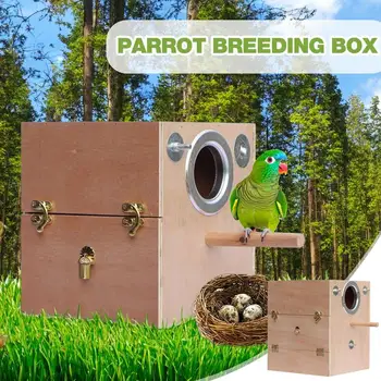 Дървено Гнездо За Отглеждане На Птици Дървено Гнездо За Отглеждане На Птици Кутия За Чифтосване Папагали Клетка Дървена Кутия За Разплод Неразлучников Гълъби-Папагали