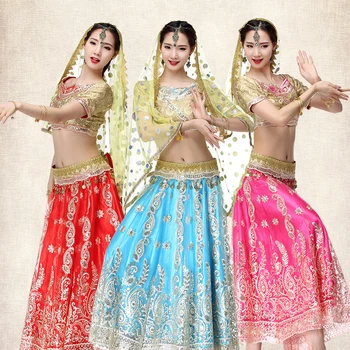 Костюм за индийски танци, костюм за изяви, женски Болливудский костюм, който открива танца на корема, рокля с големи свингами, нов комплект, костюм за корема