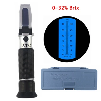 Портативен рефрактометър Брикс захар Ръчно оптичен Млечен рефратометр 0-32% Brix, тестер сок, вграден в ATC