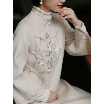 2023 В супериорната женски зимната китайския традиционен рокля Чонсам за момичета Елегантна Дълга рокля Hanfu Модна вълна дрехи Qipao